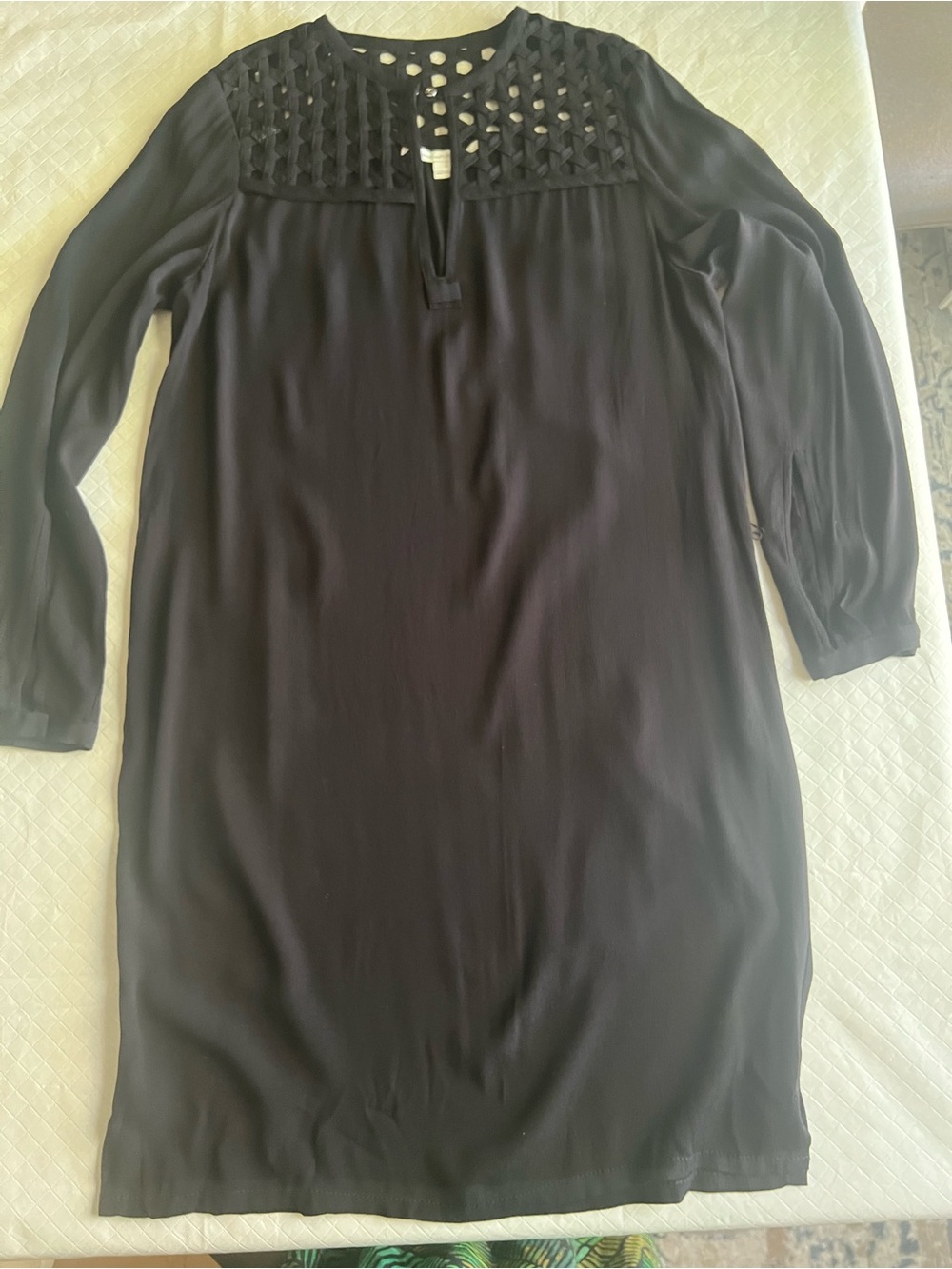 Diane Von Furstenberg Black Long-Sleeve Crochet Yoke Dress